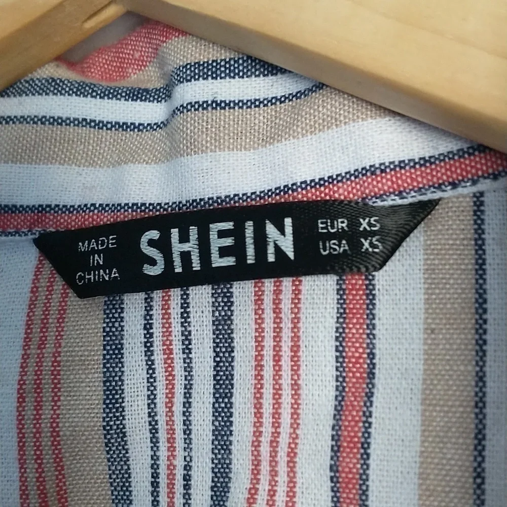 SHEIN Striped Crop Cottagecore Grunge Fairycore Blouse Tie Waist Size XSmall - Picture 3 of 3